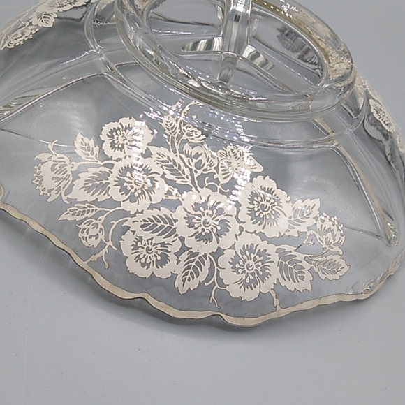 Heisey Glass 3 Section Divided Relish Condiment Dish Sterling Silver Overlay Vtg - Picture 9 of 11